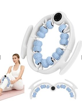 White and Light Blue Handheld Roller Massager - Compact Home Muscle Relief